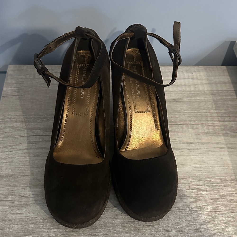 Nine West Dark Brown Suede Heels